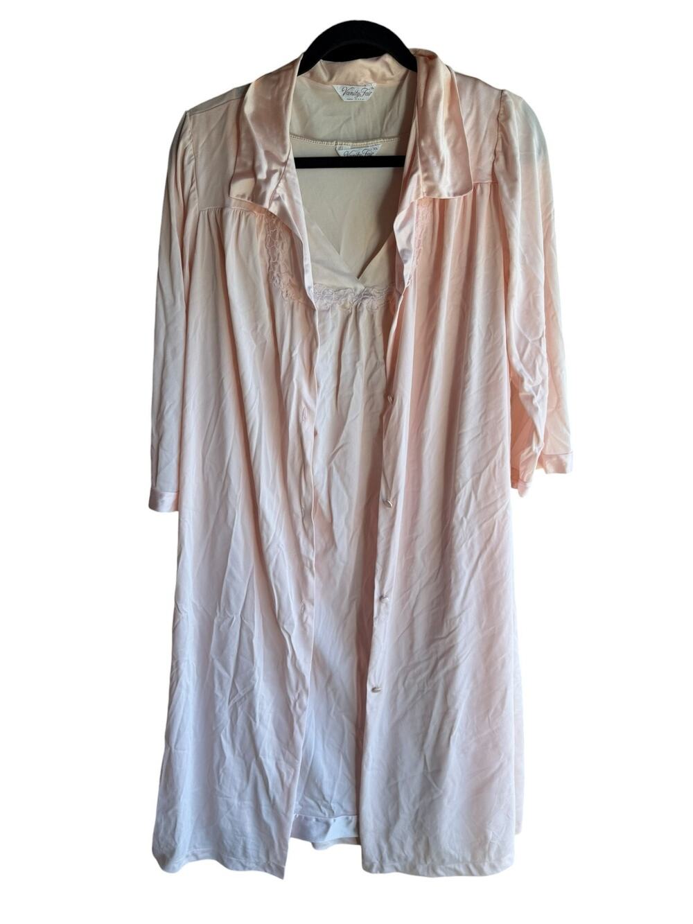 Vanity Fair Women's Vintage 70s Peignoir Lingerie Set Sheer Robe & Nightgown XL